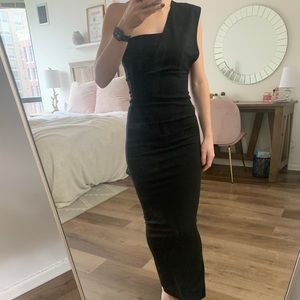 Floor length one shoulder black dress